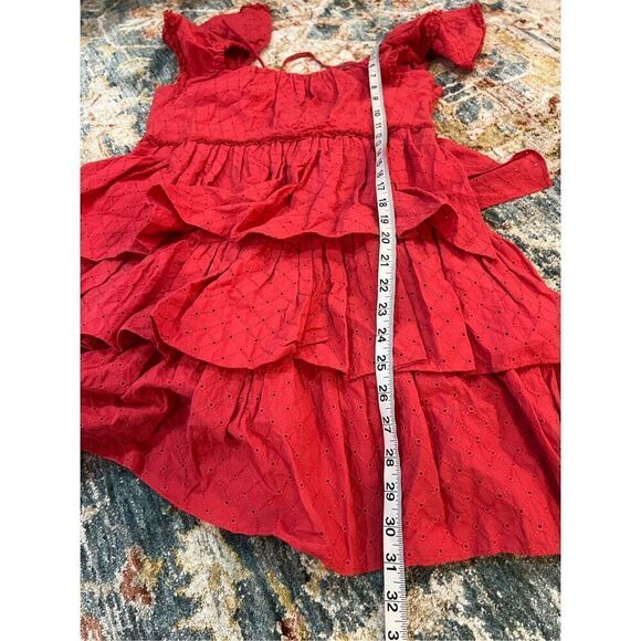 Cinq a Sept NWT Marcia Tiered Mini Dress Red Ruffle Eyelet Laceup Cotton Sz 4 - Picture 11 of 11